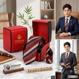 Bộ 2 Món Hộp Da & Cavat + Khăn Cài TITISHOP ( Tặng Sang ) - 068