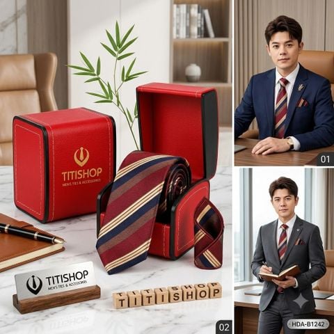 Bộ 2 Món Hộp Da & Cavat + Khăn Cài TITISHOP ( Tặng Sang ) - 068