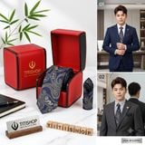 Bộ 2 Món Hộp Da & Cavat + Khăn Cài TITISHOP ( Tặng Sang ) - 070