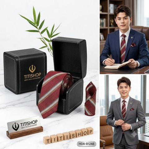 Bộ 2 Món Hộp Da & Cavat + Khăn Cài TITISHOP ( Tặng Sang ) - 072