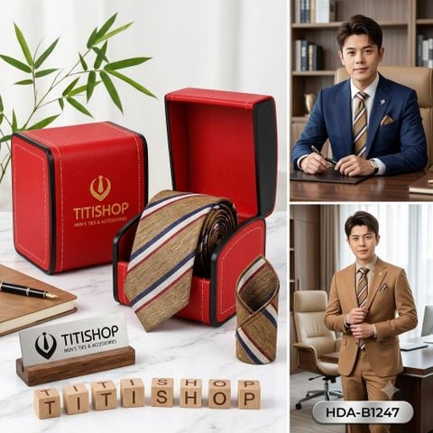 Bộ 2 Món Hộp Da & Cavat + Khăn Cài TITISHOP ( Tặng Sang ) - 074