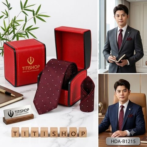 Bộ 2 Món Hộp Da & Cavat + Khăn Cài TITISHOP ( Tặng Sang ) - 075