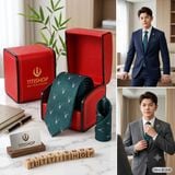 Bộ 2 Món Hộp Da & Cavat + Khăn Cài TITISHOP ( Tặng Sang ) - 076