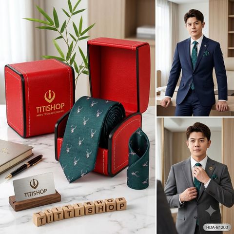 Bộ 2 Món Hộp Da & Cavat + Khăn Cài TITISHOP ( Tặng Sang ) - 076