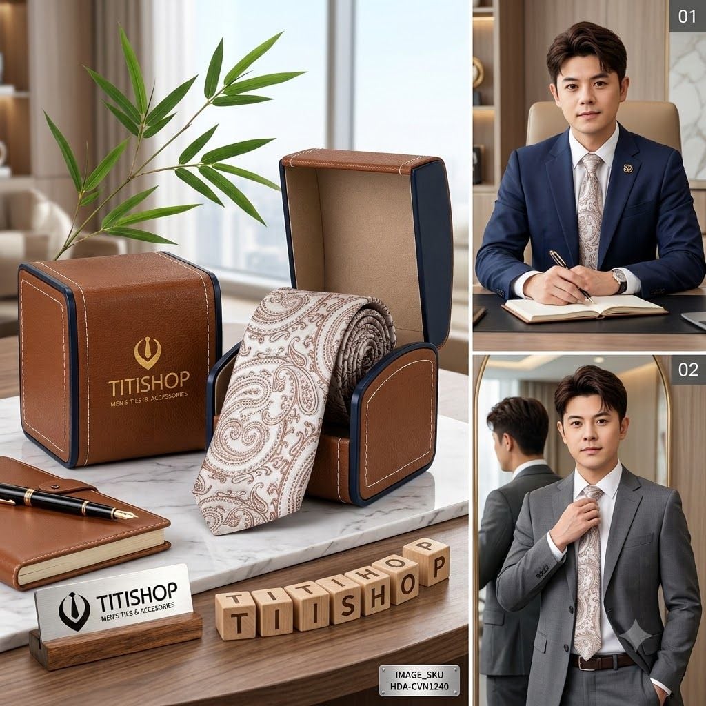 Bộ 2 Món Hộp Da & Cavat TITISHOP ( Tặng Sang ) - 007
