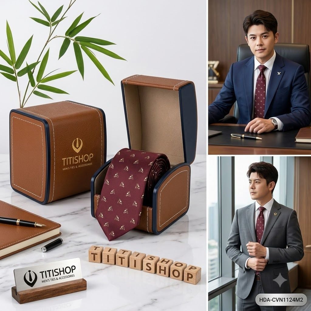 Bộ 2 Món Hộp Da & Cavat TITISHOP ( Tặng Sang ) - 008