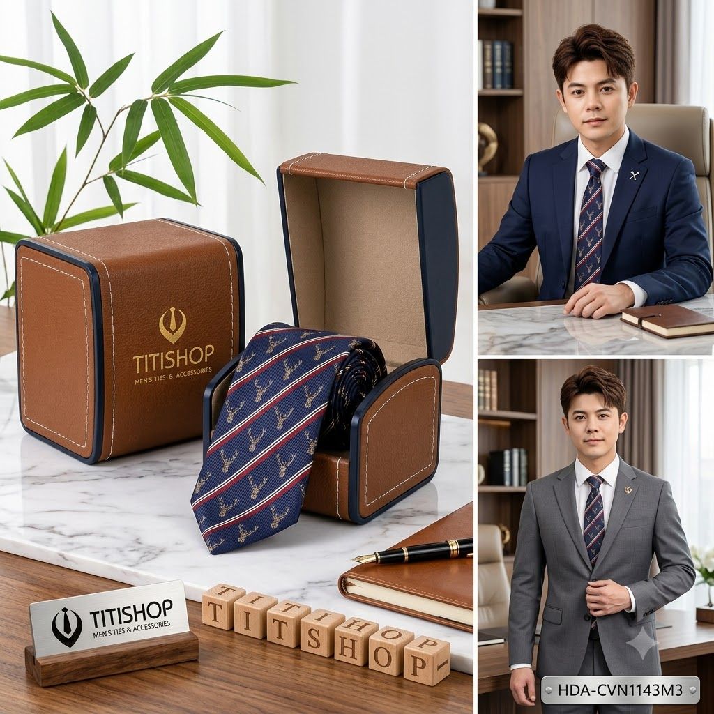 Bộ 2 Món Hộp Da & Cavat TITISHOP ( Tặng Sang ) - 009