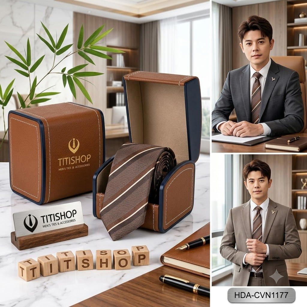 Bộ 2 Món Hộp Da & Cavat TITISHOP ( Tặng Sang ) - 011