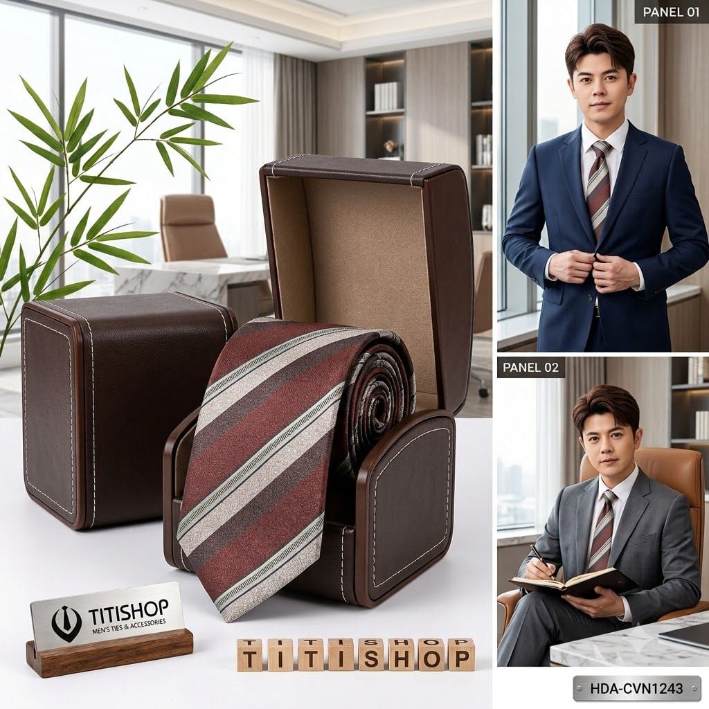 Bộ 2 Món Hộp Da & Cavat TITISHOP ( Tặng Sang ) - 013