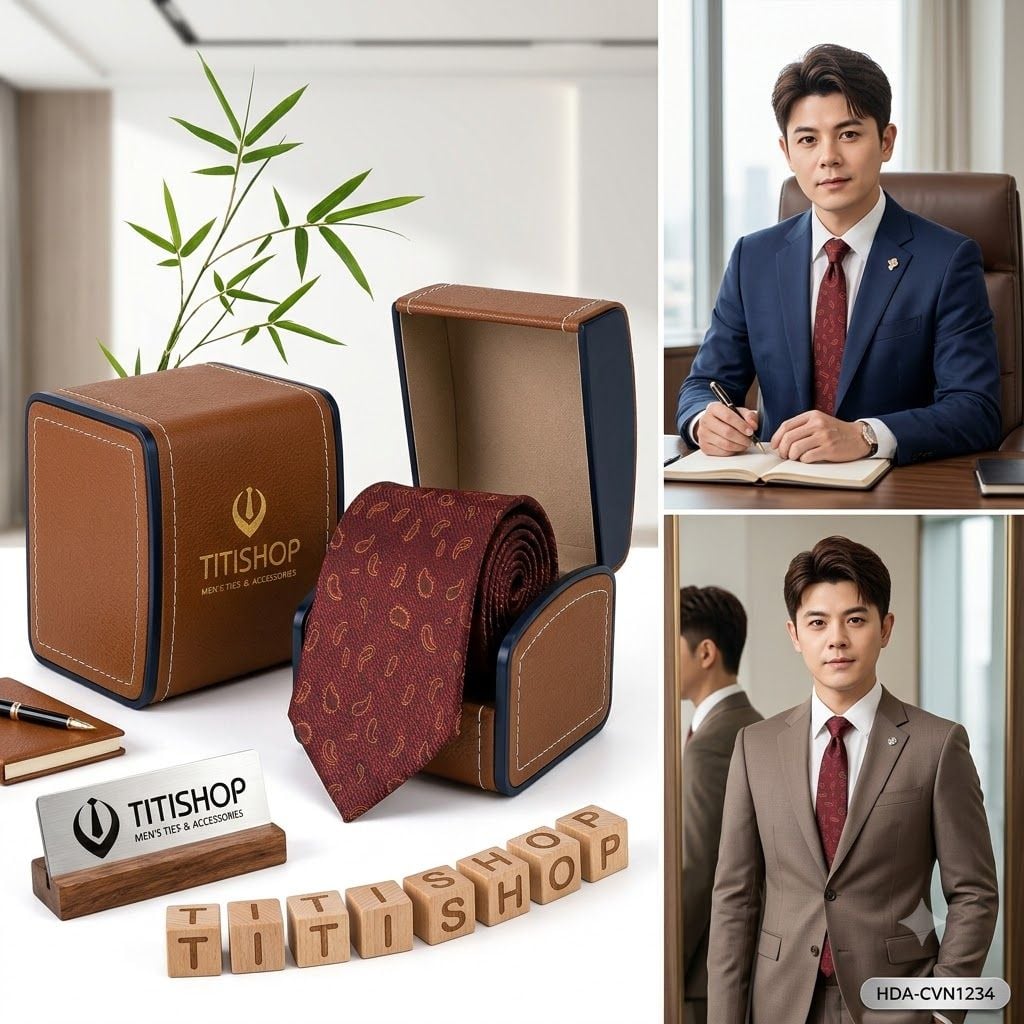 Bộ 2 Món Hộp Da & Cavat TITISHOP ( Tặng Sang ) - 022