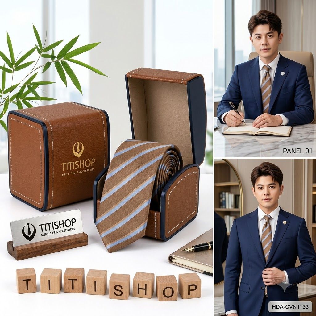 Bộ 2 Món Hộp Da & Cavat TITISHOP ( Tặng Sang ) - 025