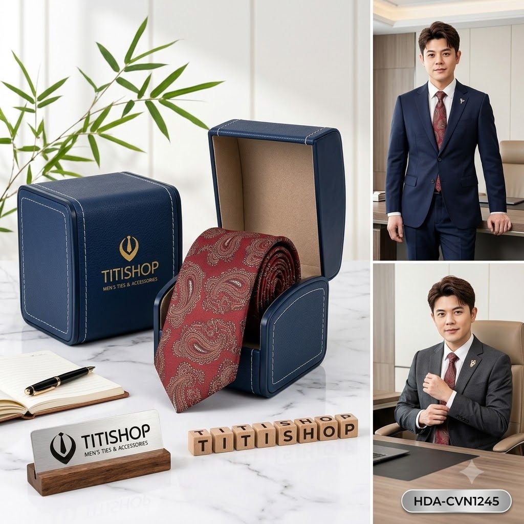 Bộ 2 Món Hộp Da & Cavat TITISHOP ( Tặng Sang ) - 026