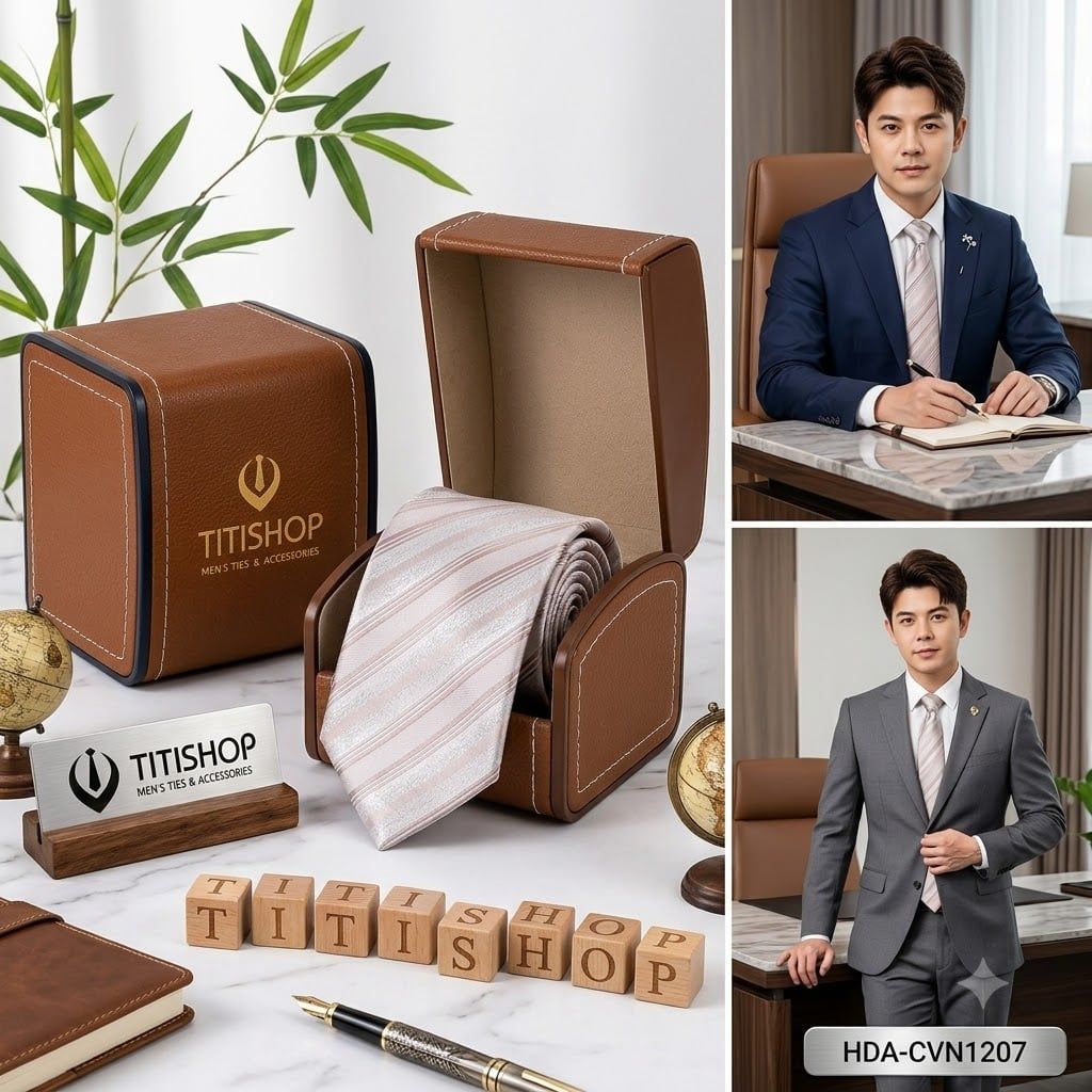 Bộ 2 Món Hộp Da & Cavat TITISHOP ( Tặng Sang ) - 034