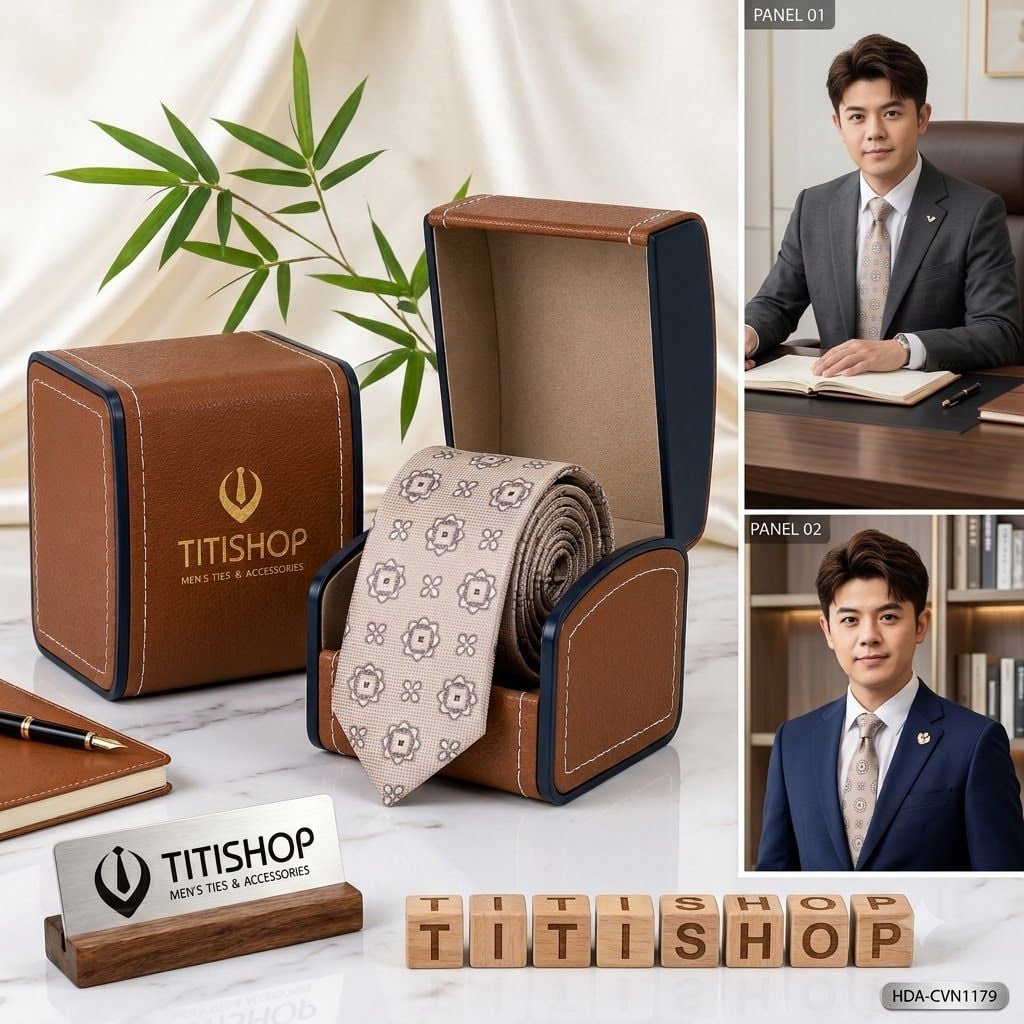 Bộ 2 Món Hộp Da & Cavat TITISHOP ( Tặng Sang ) - 035