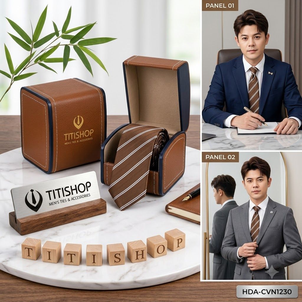 Bộ 2 Món Hộp Da & Cavat TITISHOP ( Tặng Sang ) - 036