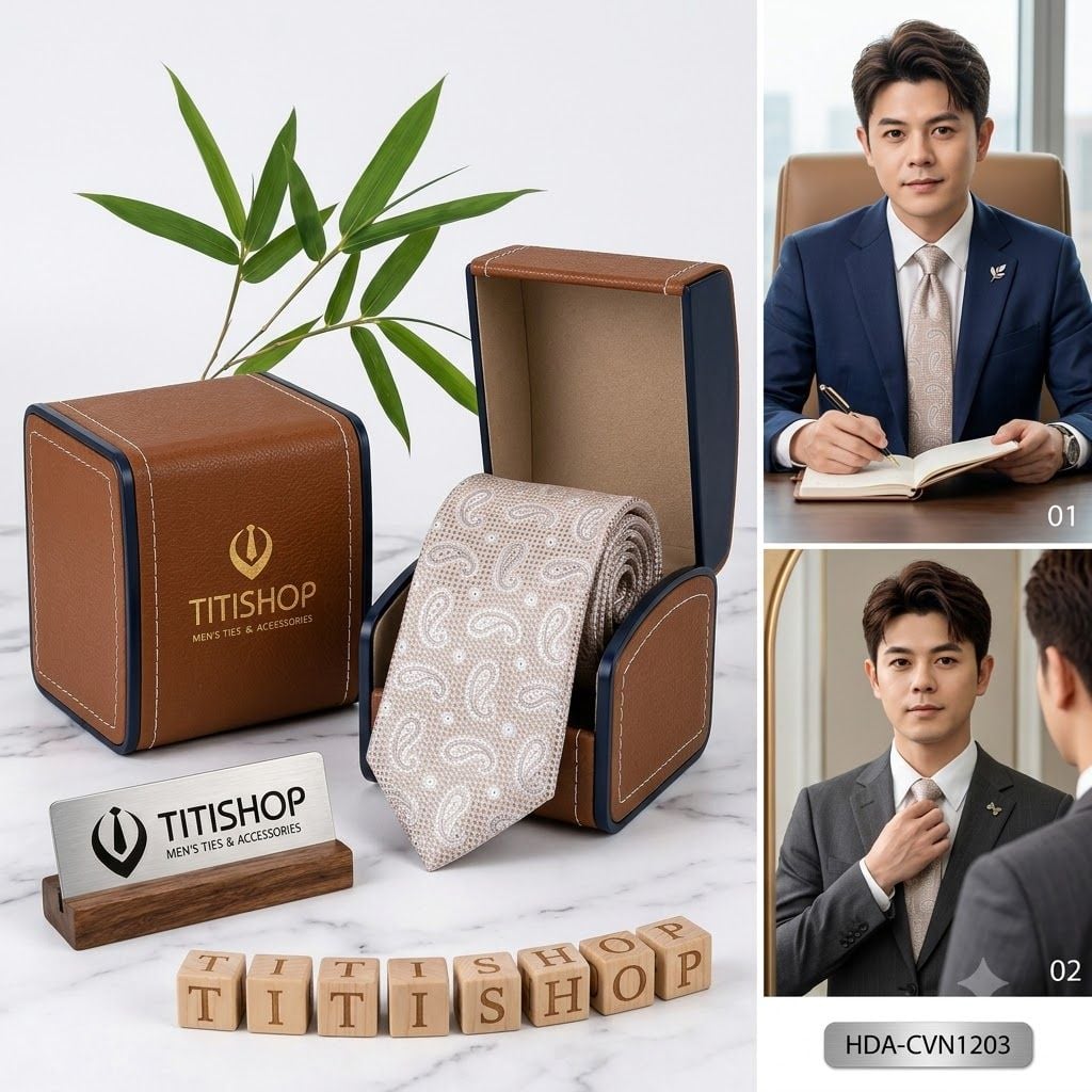 Bộ 2 Món Hộp Da & Cavat TITISHOP ( Tặng Sang ) - 038