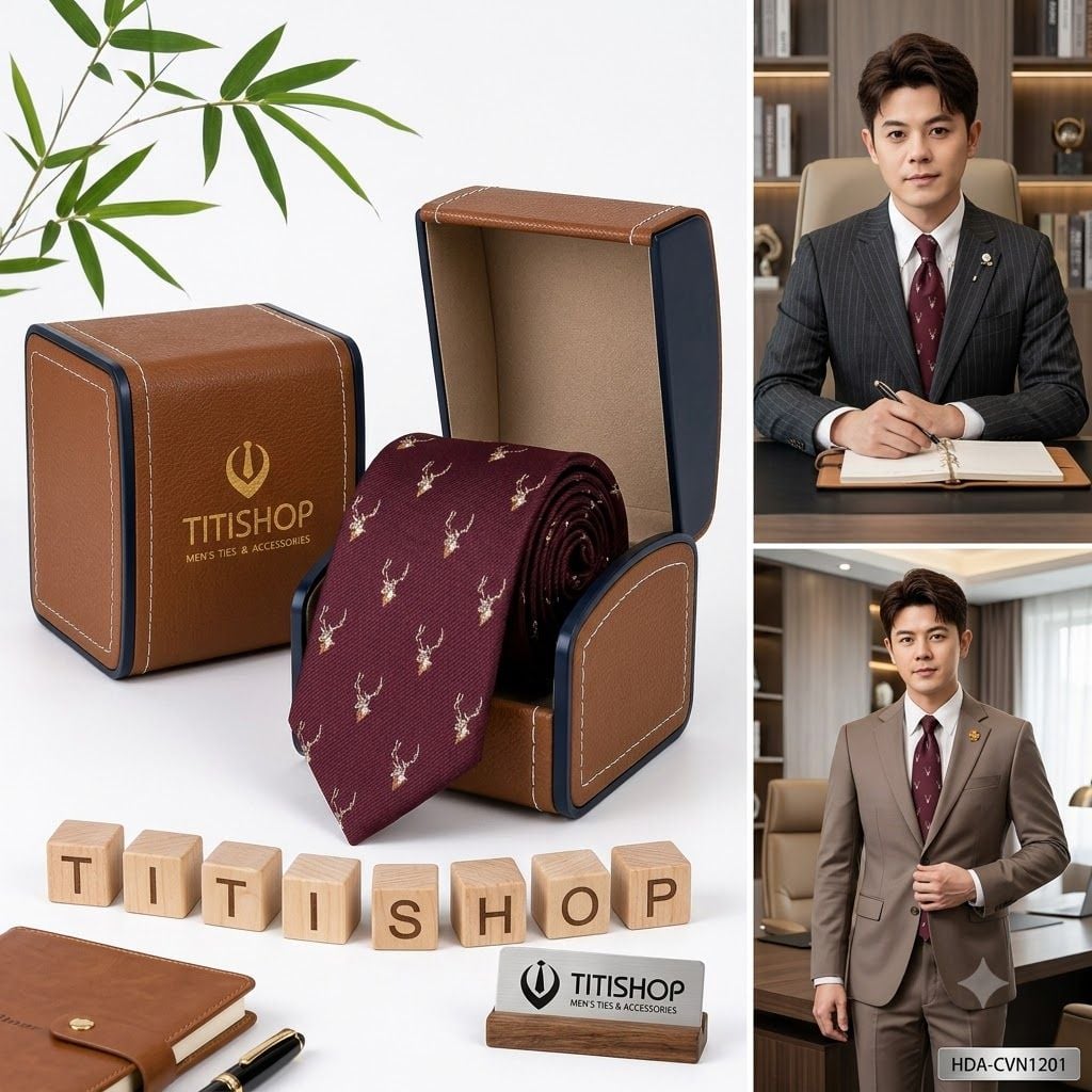 Bộ 2 Món Hộp Da & Cavat TITISHOP ( Tặng Sang ) - 039