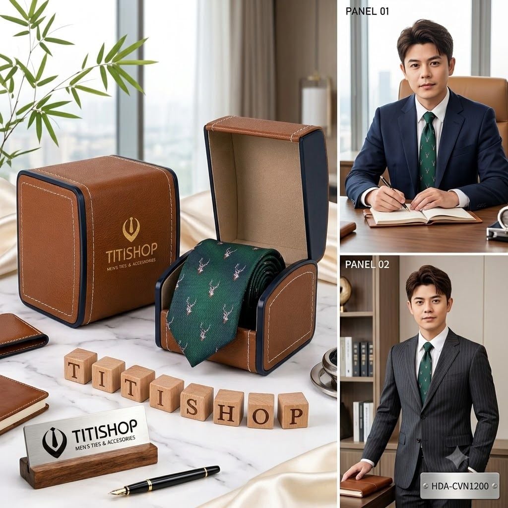 Bộ 2 Món Hộp Da & Cavat TITISHOP ( Tặng Sang ) - 040