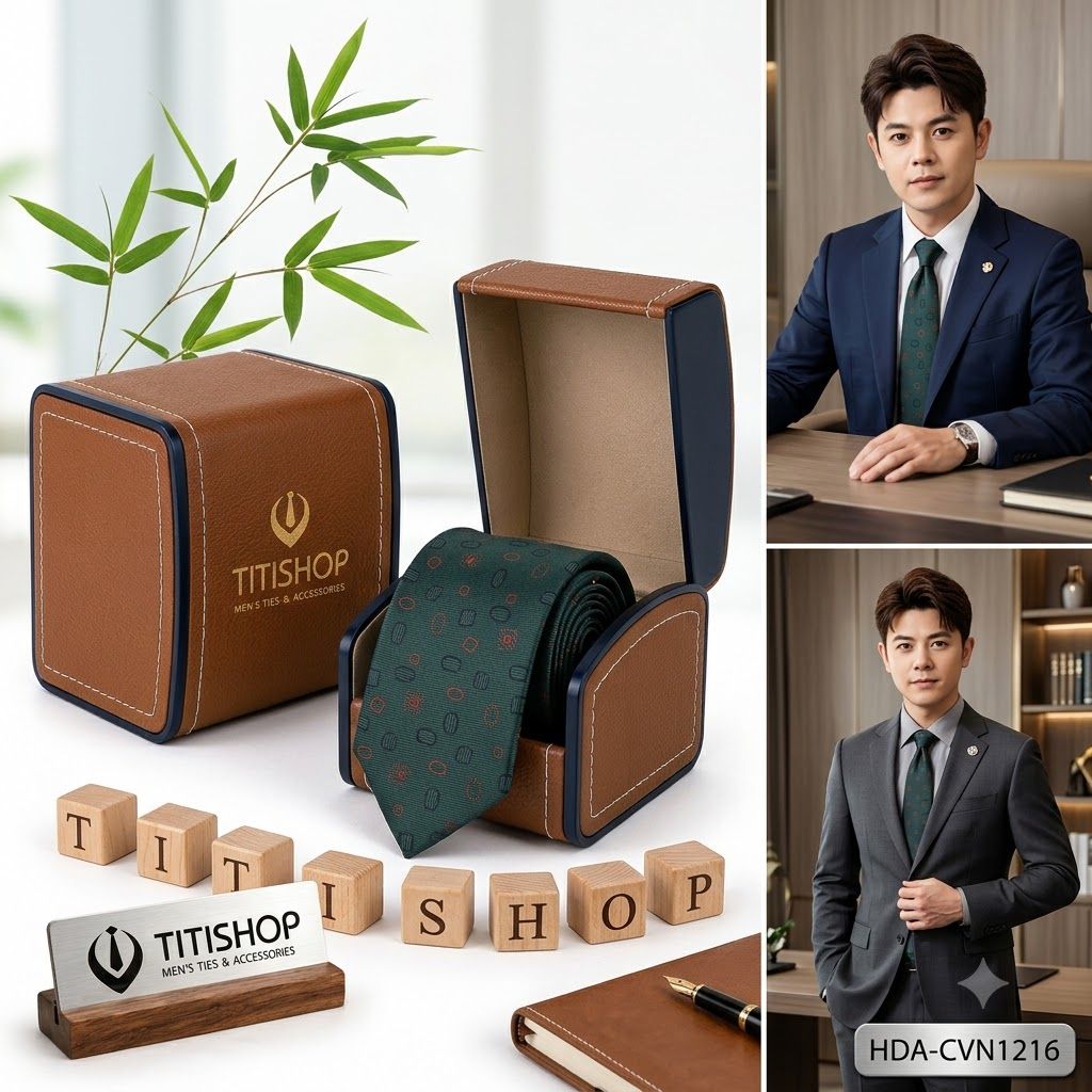 Bộ 2 Món Hộp Da & Cavat TITISHOP ( Tặng Sang ) - 043
