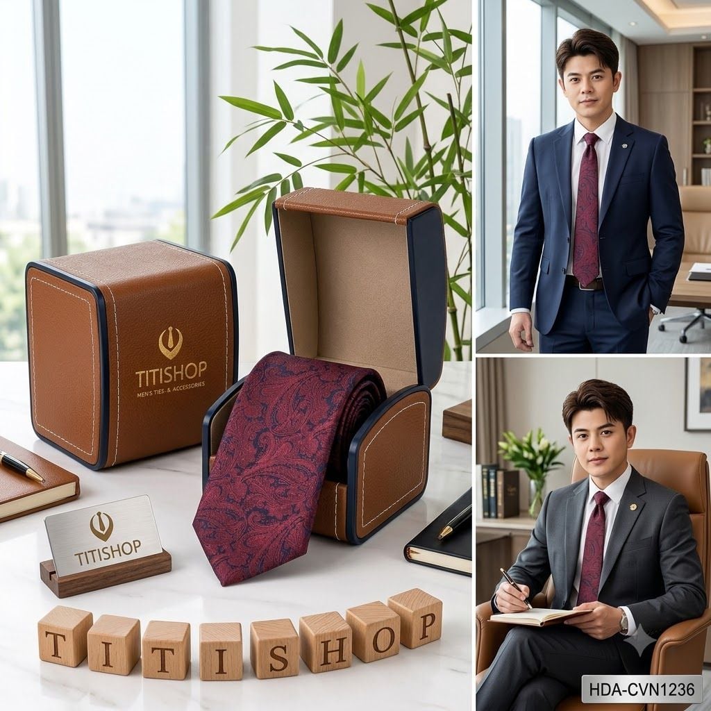 Bộ 2 Món Hộp Da & Cavat TITISHOP ( Tặng Sang ) - 044