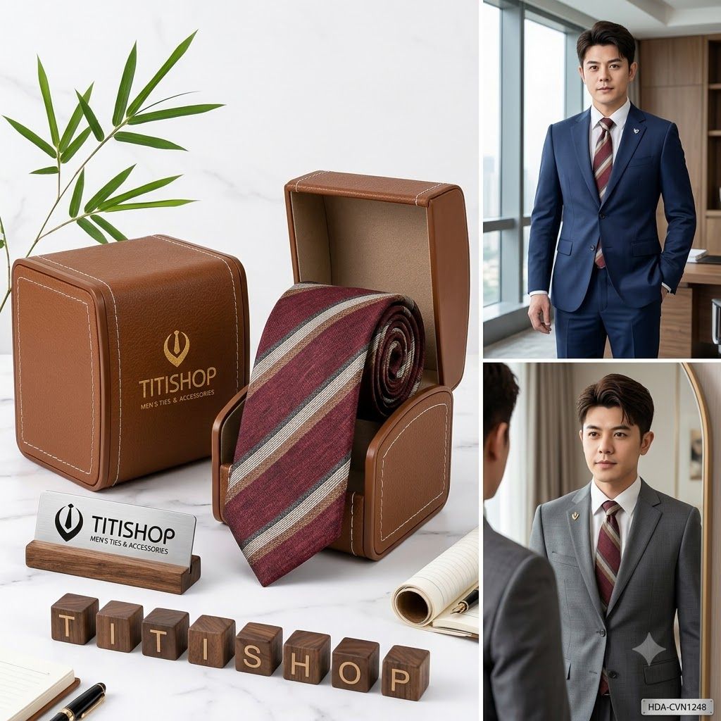 Bộ 2 Món Hộp Da & Cavat TITISHOP ( Tặng Sang ) - 045