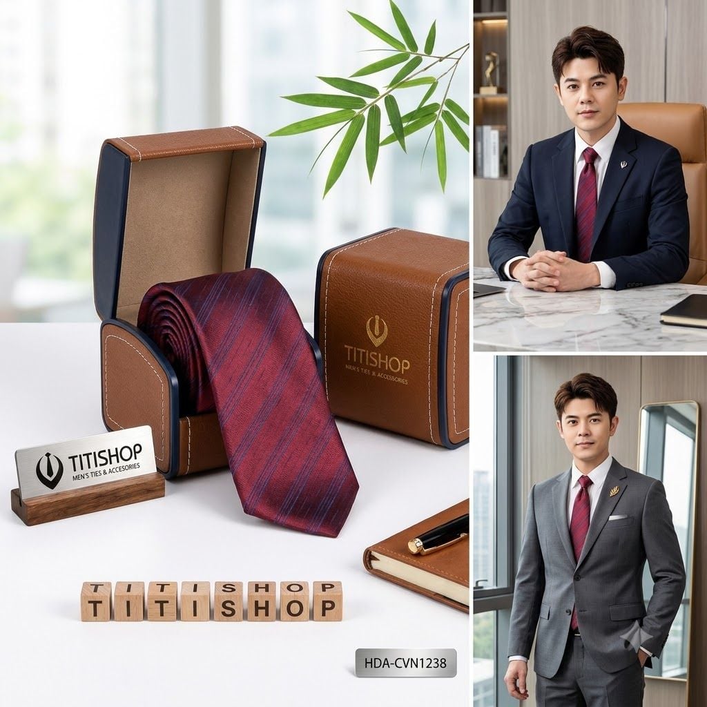 Bộ 2 Món Hộp Da & Cavat TITISHOP ( Tặng Sang ) - 046