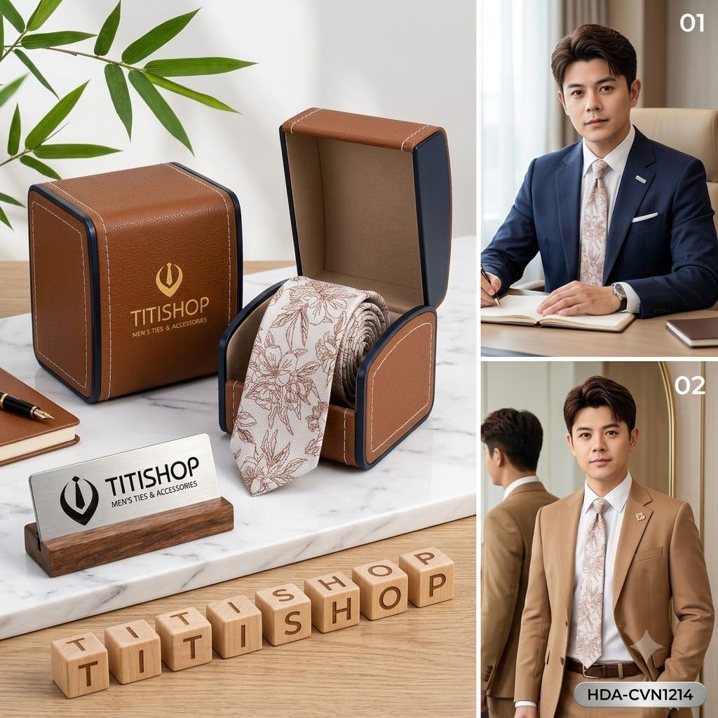 Bộ 2 Món Hộp Da & Cavat TITISHOP ( Tặng Sang ) - 047