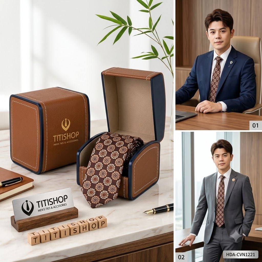 Bộ 2 Món Hộp Da & Cavat TITISHOP ( Tặng Sang ) - 048