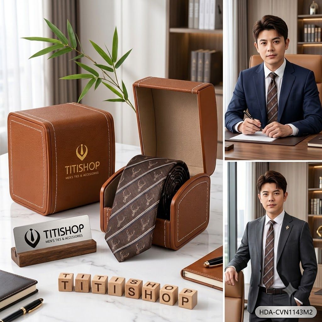 Bộ 2 Món Hộp Da & Cavat TITISHOP ( Tặng Sang ) - 049