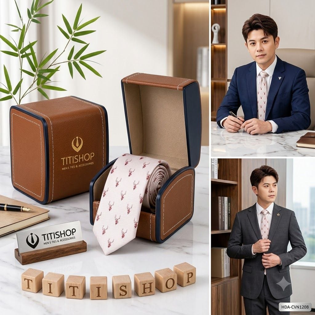 Bộ 2 Món Hộp Da & Cavat TITISHOP ( Tặng Sang ) - 050
