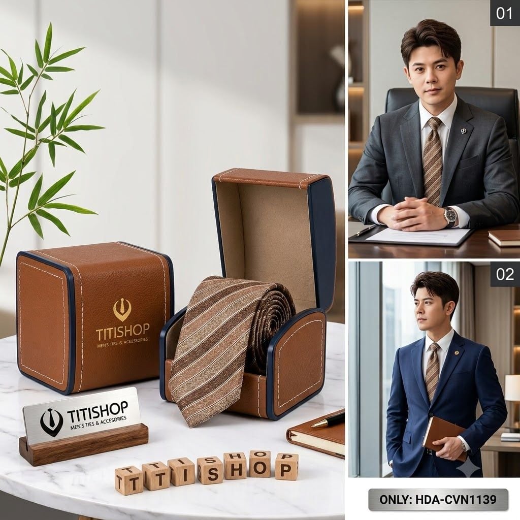 Bộ 2 Món Hộp Da & Cavat TITISHOP ( Tặng Sang ) - 051