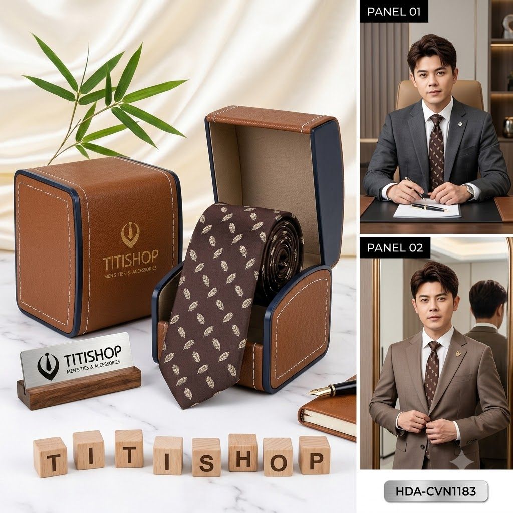 Bộ 2 Món Hộp Da & Cavat TITISHOP ( Tặng Sang ) - 054
