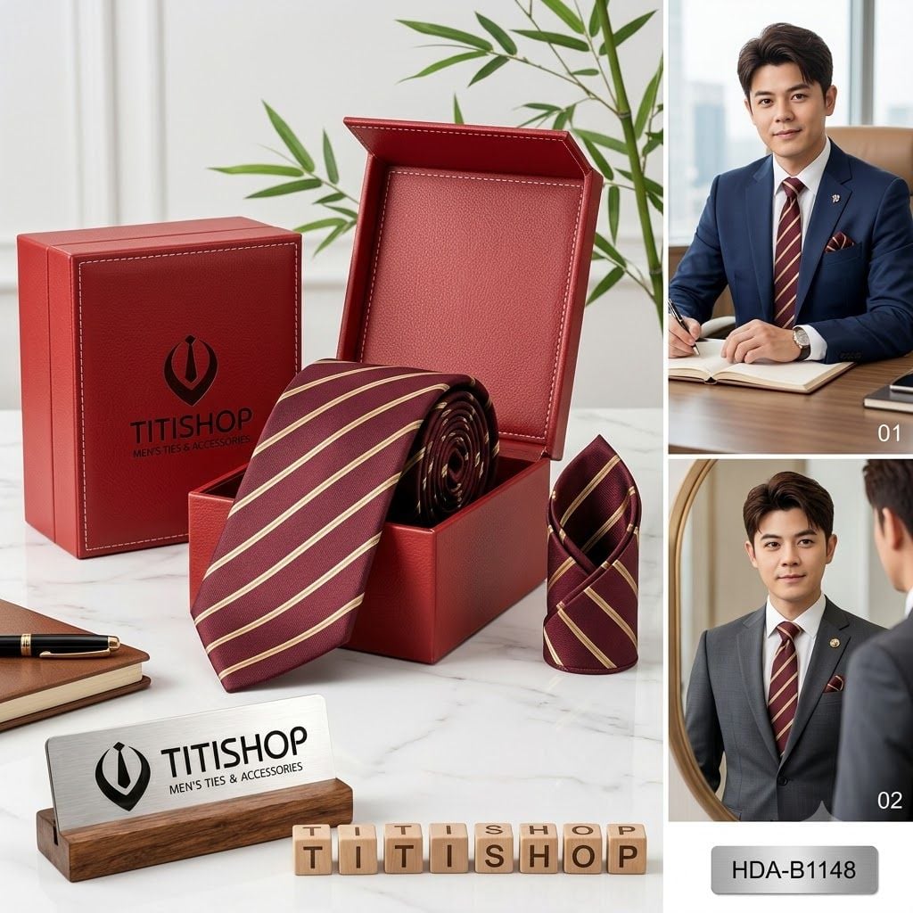 Bộ 2 Món Hộp Da & Cavat TITISHOP ( Tặng Sang ) - 055