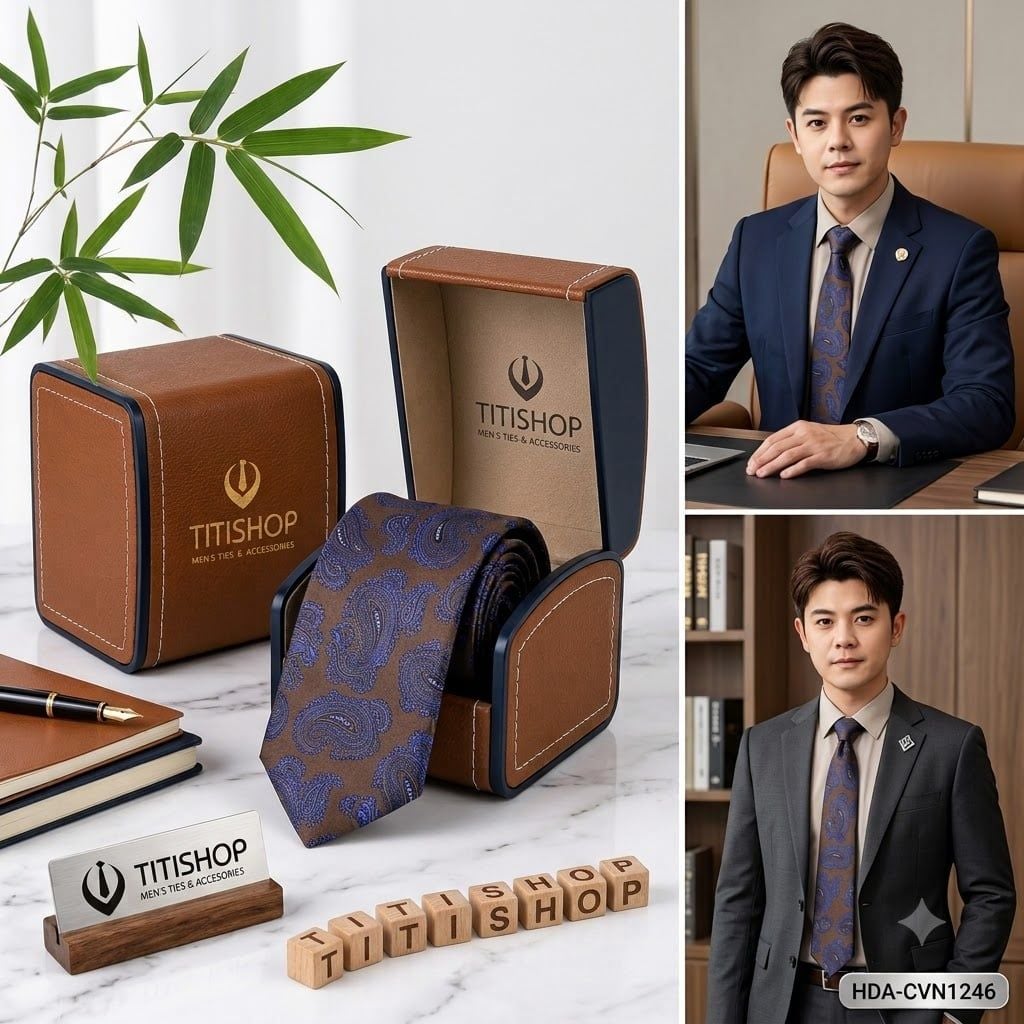 Bộ 2 Món Hộp Da & Cavat TITISHOP ( Tặng Sang ) - 059