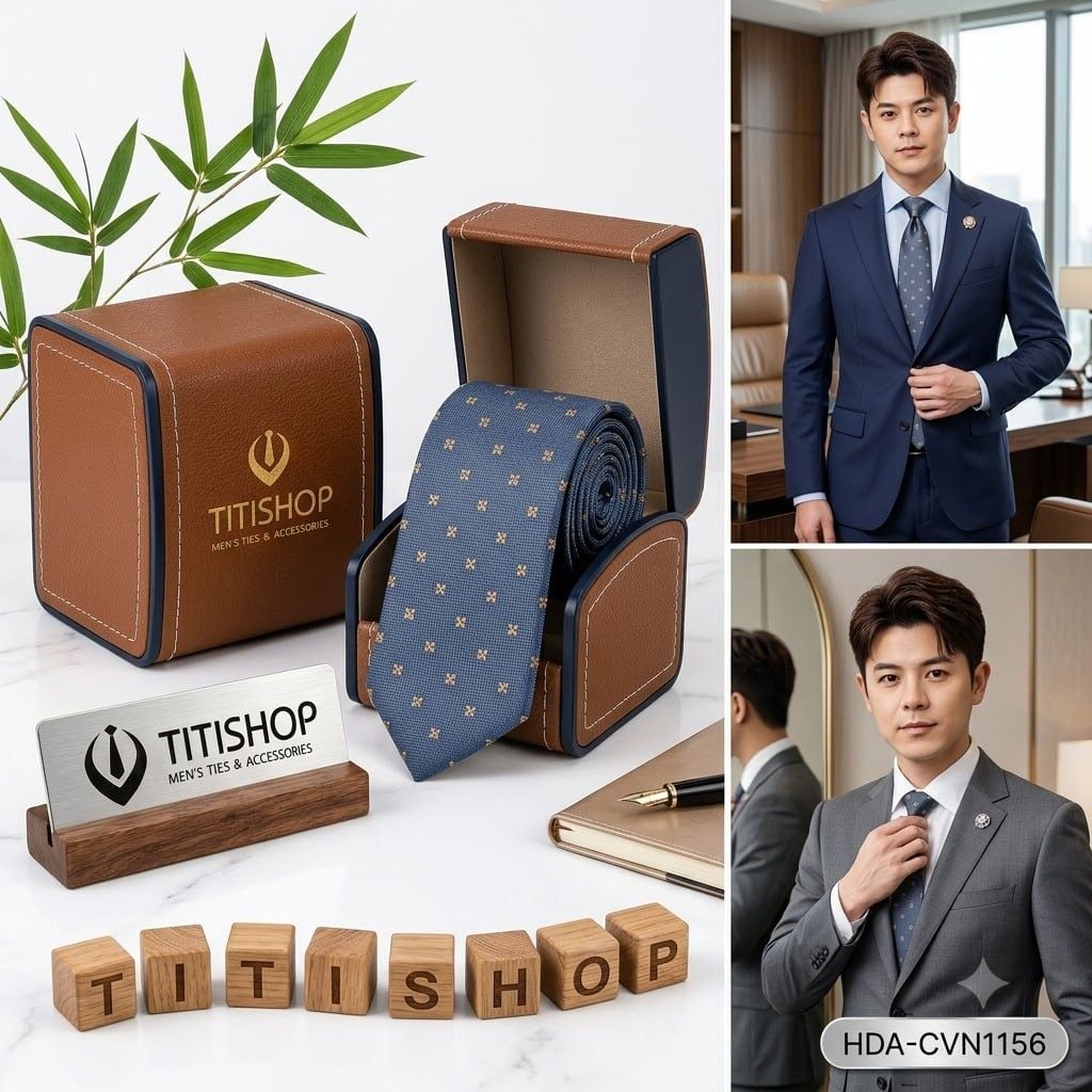 Bộ 2 Món Hộp Da & Cavat TITISHOP ( Tặng Sang ) - 068