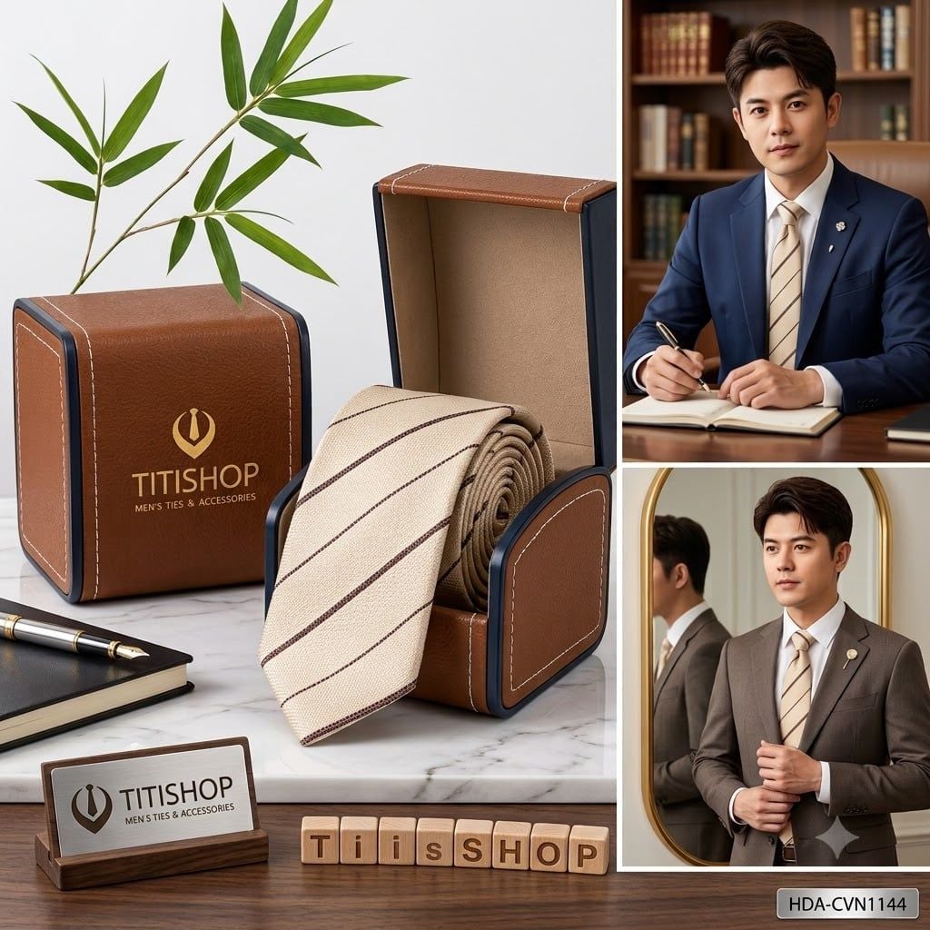Bộ 2 Món Hộp Da & Cavat TITISHOP ( Tặng Sang ) - 069