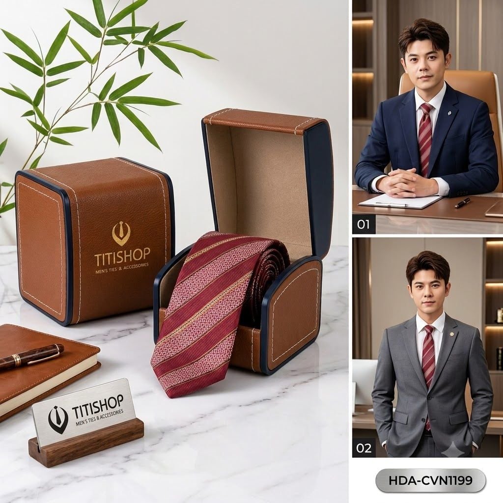 Bộ 2 Món Hộp Da & Cavat TITISHOP ( Tặng Sang ) - 075