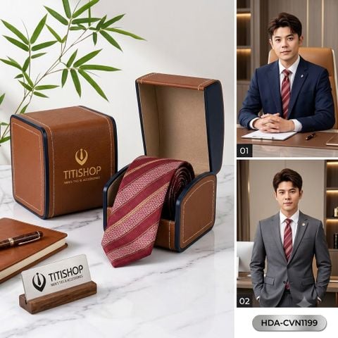 Bộ 2 Món Hộp Da & Cavat TITISHOP ( Tặng Sang ) - 075