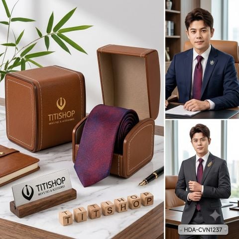 Bộ 2 Món Hộp Da & Cavat TITISHOP ( Tặng Sang ) - 080