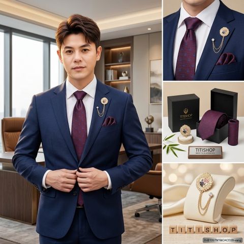 Bộ Hộp 3 Món Cavat + Khăn cài & Trâm Cài - 127
