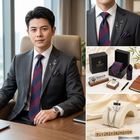 Bộ Hộp 3 Món Cavat + Khăn cài & Trâm Cài - 130
