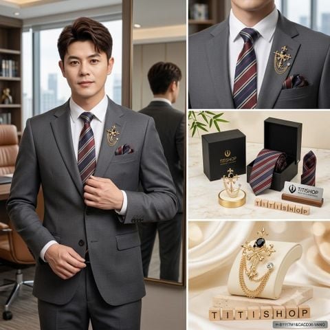 Bộ Hộp 3 Món Cavat + Khăn cài & Trâm Cài - 133
