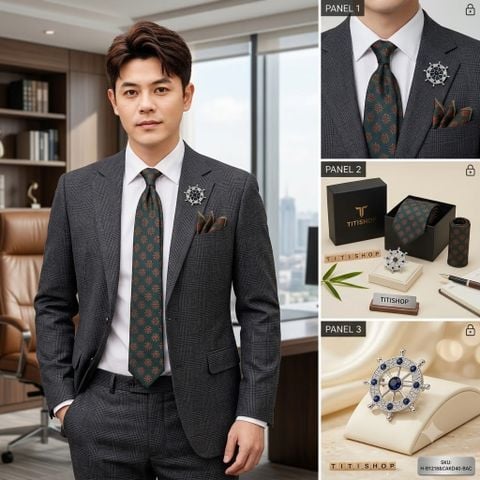Bộ Hộp 3 Món Cavat + Khăn cài & Trâm Cài - 134