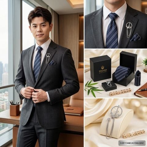 Bộ Hộp 3 Món Cavat + Khăn cài & Trâm Cài - 140