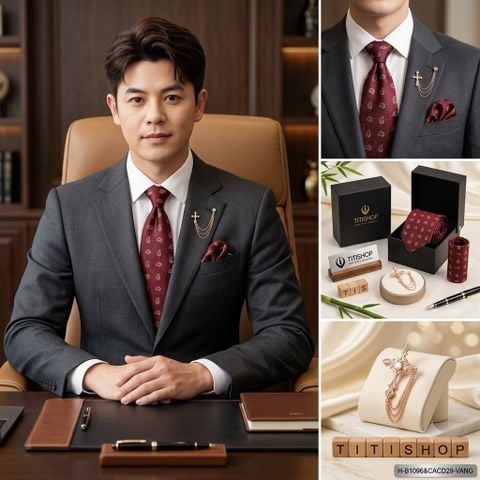 Bộ Hộp 3 Món Cavat + Khăn cài & Trâm Cài - 142