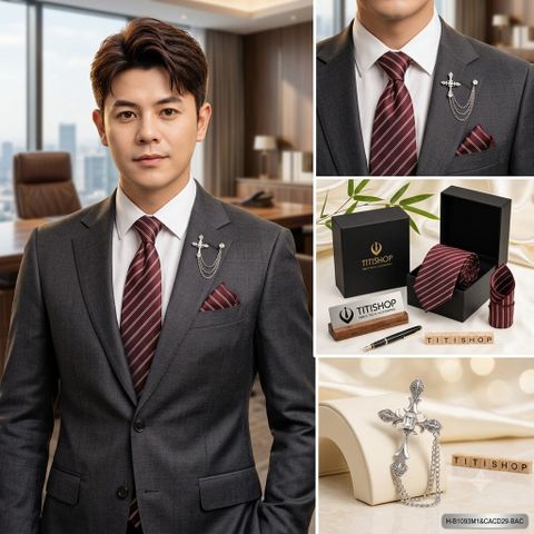 Bộ Hộp 3 Món Cavat + Khăn cài & Trâm Cài - 143
