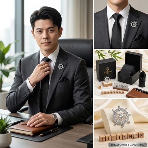 Bộ Hộp 3 Món Cavat + Khăn cài & Trâm Cài - 146