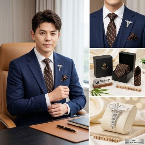 Bộ Hộp 3 Món Cavat + Khăn cài & Trâm Cài - 147