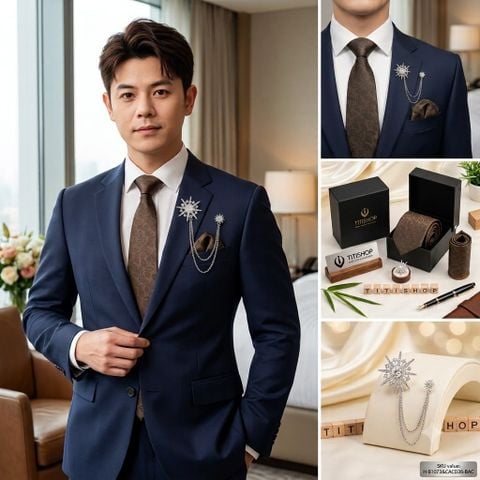 Bộ Hộp 3 Món Cavat + Khăn cài & Trâm Cài - 150