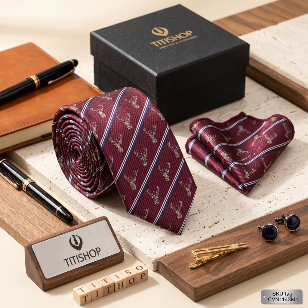 Sét Bộ Cavat & Khăn Cài TITISHOP - 048